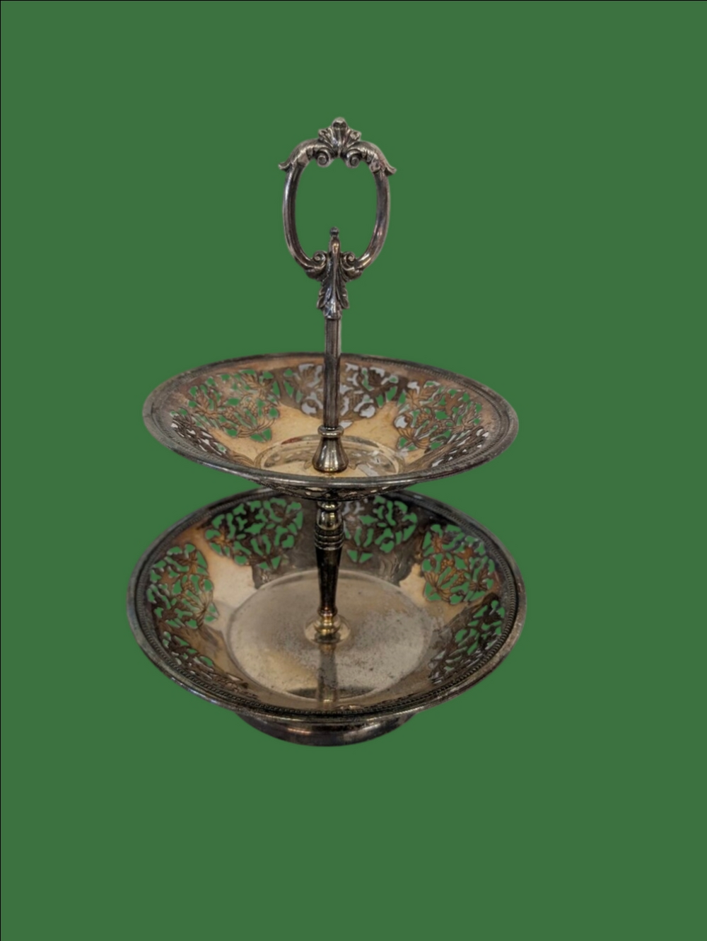 Silverplate Two-Tier Decorative Metal Serving Stand  Silver